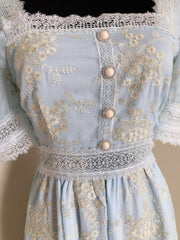 Aiertu Sweet Soft Girl A Line Dress Summer Lace Embroidery Button Decor Party Dresses Casual Street Boho Vestidos Midi Feminino Aiertu