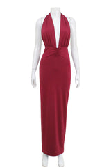 Aiertu  -Sexy Solid Color Backless Ruched Halter Evening Dresses aiertu