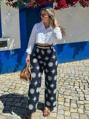 Aiertu  -  Floral Embroidery Cropped Pants Women Summer Casual Zip Navy Blue Fashion Female Pants Pantalones 2026 Mujer Aiertu