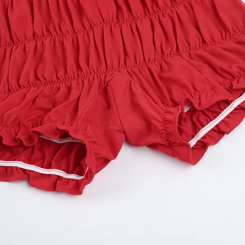 Aiertu  -  2 Piece Sets Woman Outfit Sexy Fringed Ruched Mesh Top and Shorts Solid Matching Sets Summer Wear 2025 P66-FZ18 Aiertu