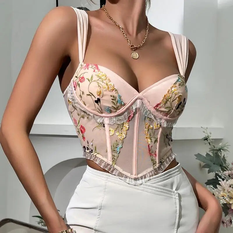 Aiertu  -  party look snspos Women's Sexy embroidery Lace Corset Fish Bone Chest Flower Embroidered Bra Women Strapless Lace Top Wrapped Chest Aiertu