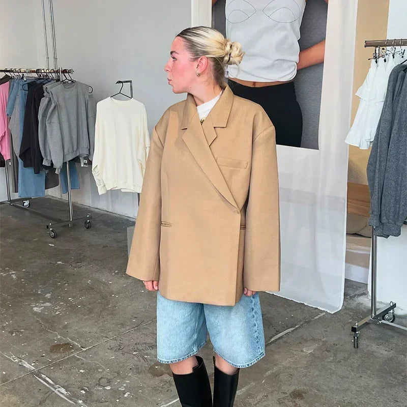Aiertu  -  Casual Solid Oversize Blazer Coats Women Long Sleeve Pocket Button Jacket 2026 Autumn New Female High Street Tops Outwear Aiertu