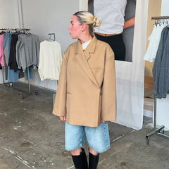 Aiertu  -  Casual Solid Oversize Blazer Coats Women Long Sleeve Pocket Button Jacket 2026 Autumn New Female High Street Tops Outwear Aiertu