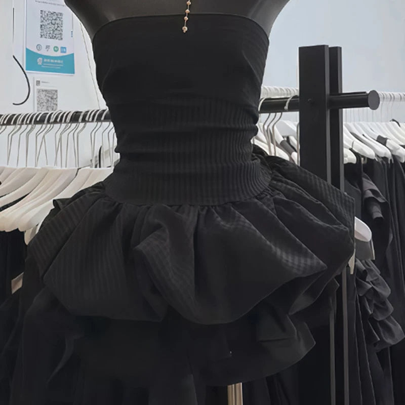 Aiertu  -  Vintage Black Mini Dress Women Party Prom Sexy Strapless Ball Gown Dresses Summer Korean Bodycon Design A Line Vestidos Aiertu