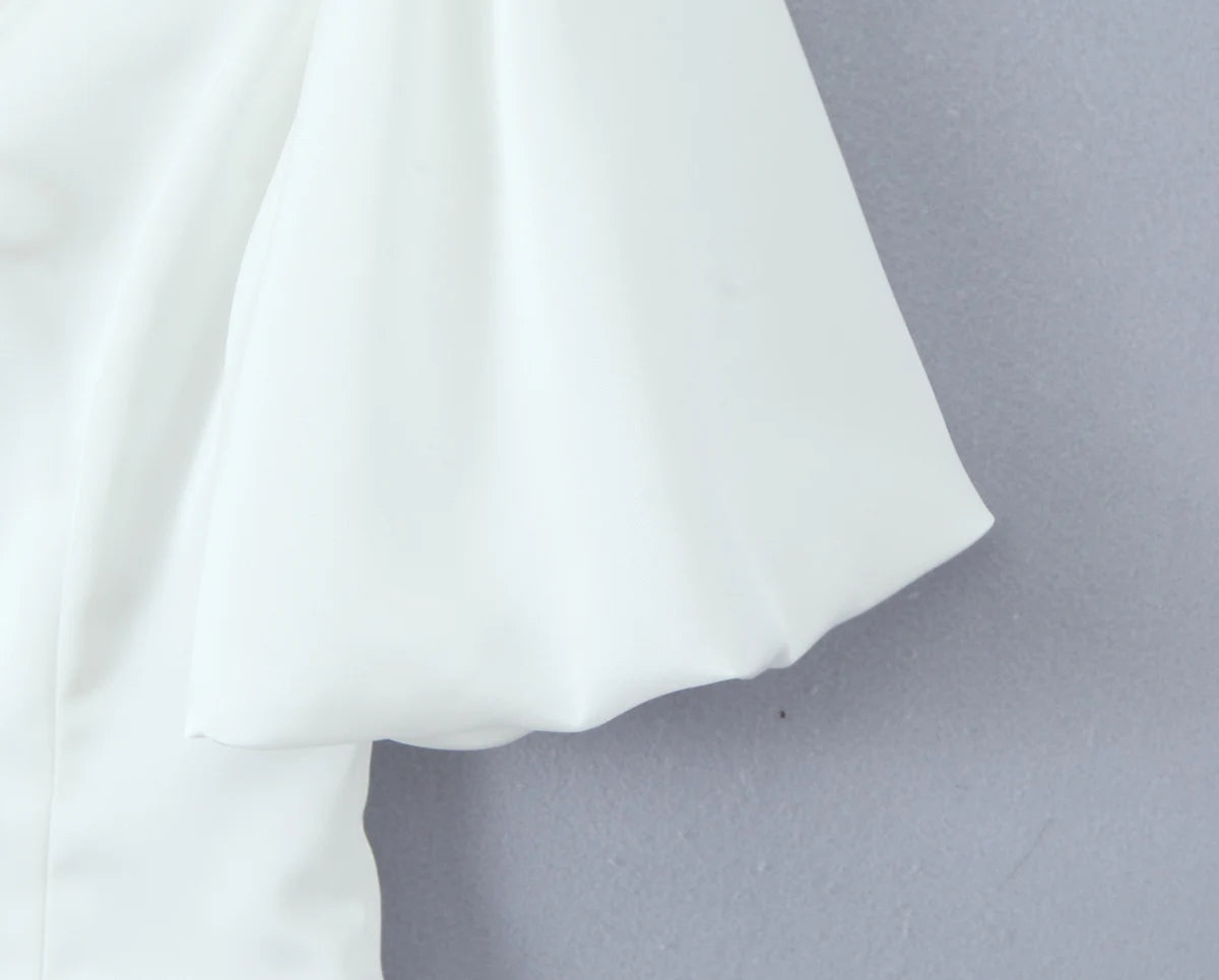 Aiertu  -  Summer eyelets Cross Lacing Up Bow Front Short Lantern Sleeve Shirt + Low Waist Package Hips Ruffles Hem Mini Skirt Sets Aiertu