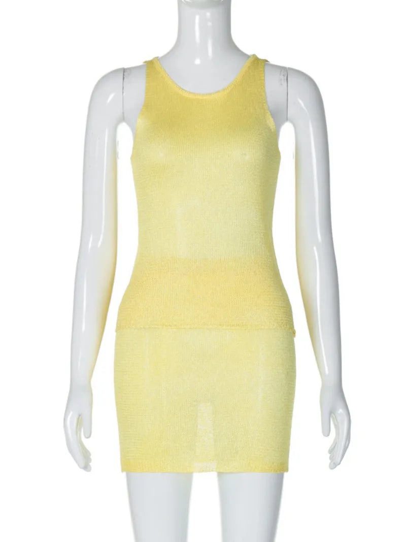 Aiertu  -  2026 Summer O-neck Sleeveless Tank Top and Short Skirts 2 Pieces Woman Outfit Streetwear Female Knitted Vacation Dresses Suit Aiertu