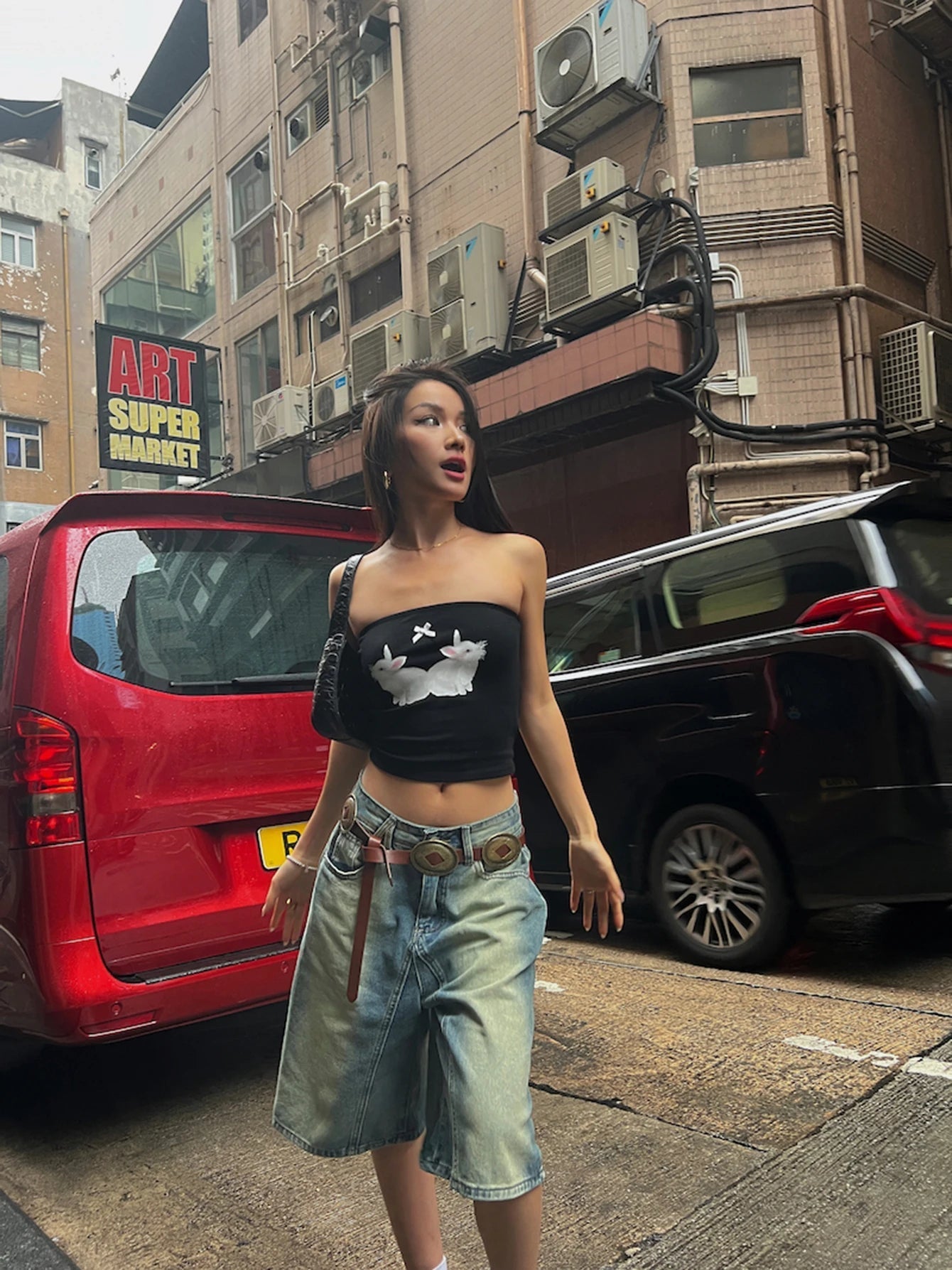 Aiertu  Knee-long Women Denim Shorts Gradient Blue Wash Cropped Jeans Straight Wide Leg Casual Pants Y2k Vintage Streetwear Aiertu