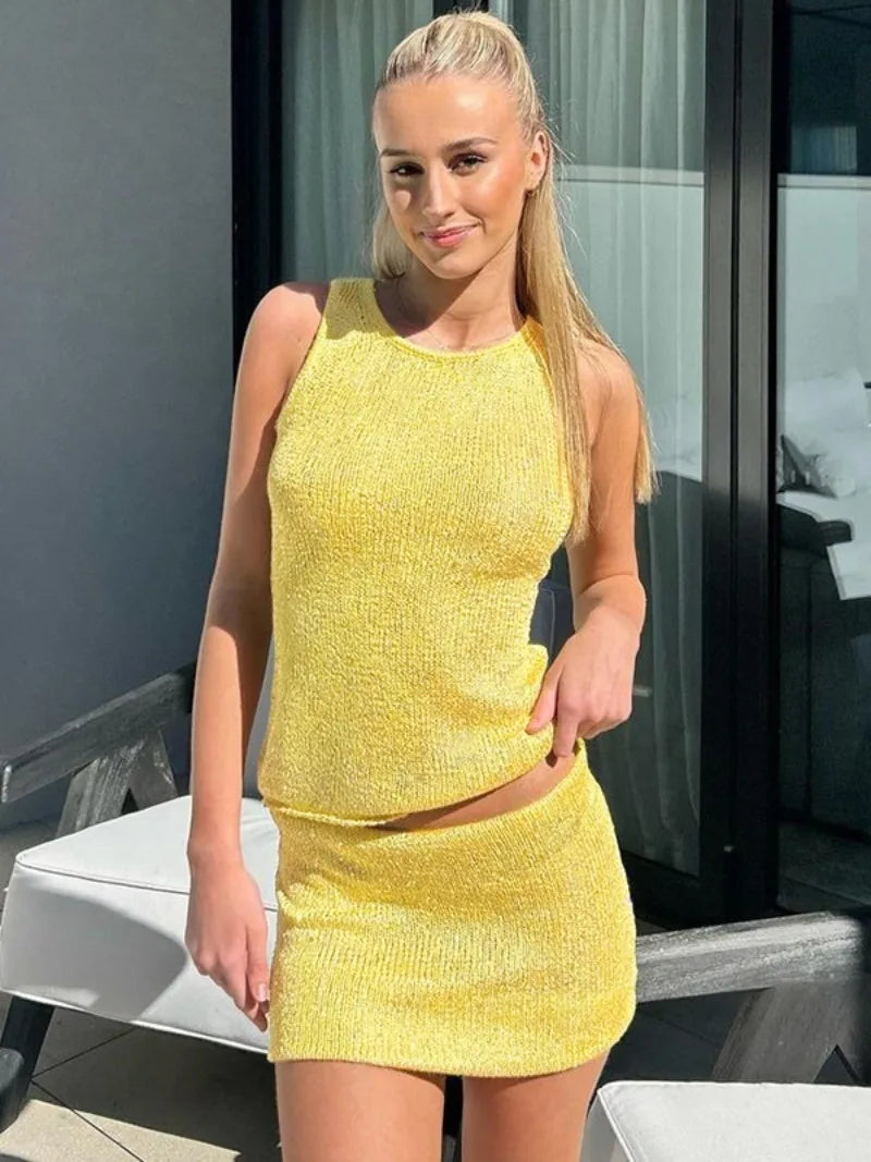 Aiertu  -  2026 Summer Woman Clothing Tank Top+Mini Skirts 2 Pieces Matching Set Fashion Streetwear Female Sexy Knitted Short Dresses Suit Aiertu