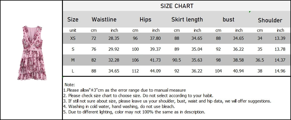 Aiertu  -  Pink White Deep Blue Three Color V Neck Sleeveless Floral Print Stacked Skirt Edge Design Women Short Dress ZATT 2025 Summer New Aiertu