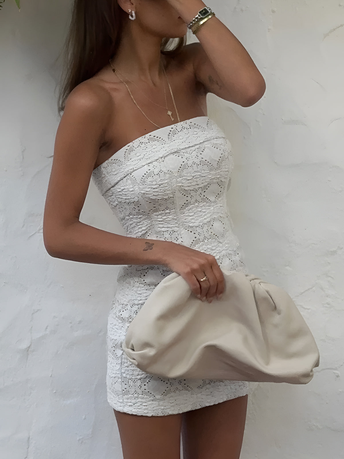 Aiertu  Semi-Sheer Lace Tube Short Dress shopify
