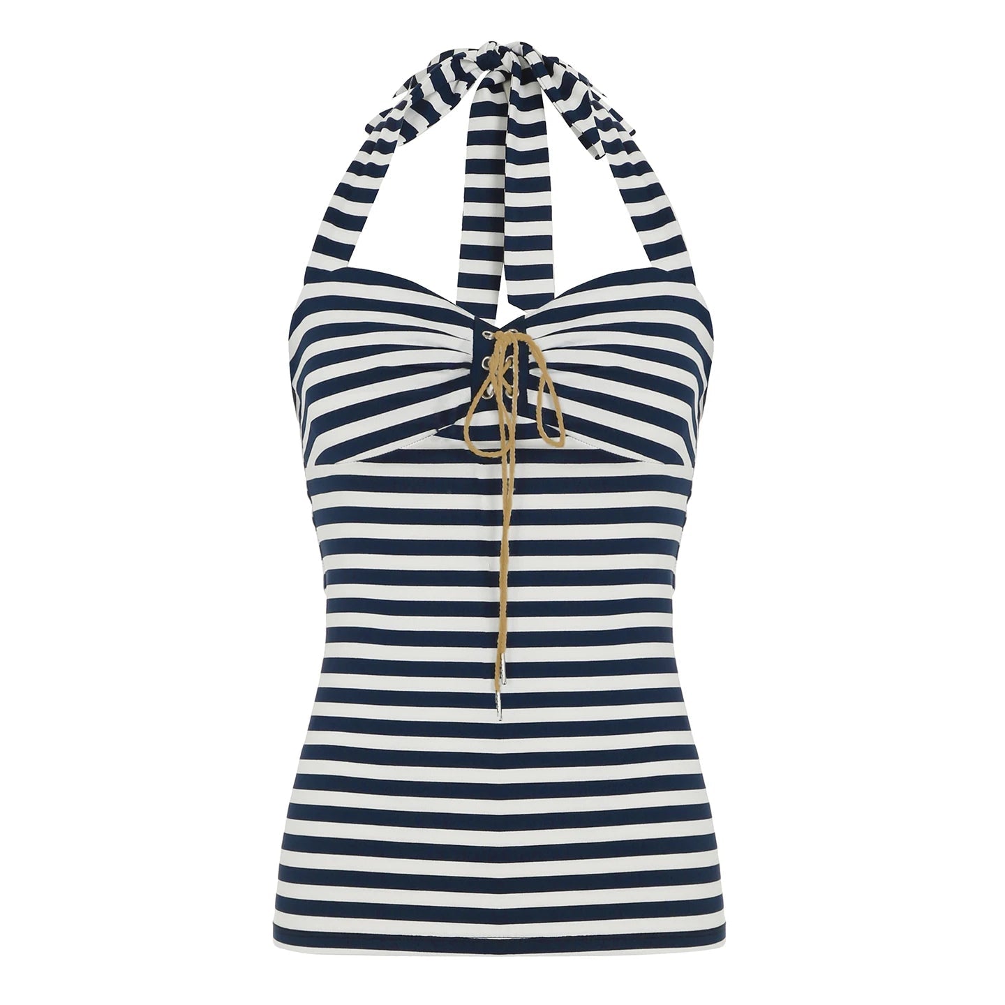 Aiertu  -  Y2K Women Tie Up Front Striped Halter Vest Backless Sexy Casual Fitted Sleeveless Crop Top Summer Fashion Tank Tops Aiertu