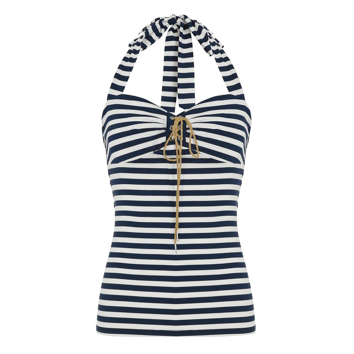 Aiertu  -  Y2K Women Tie Up Front Striped Halter Vest Backless Sexy Casual Fitted Sleeveless Crop Top Summer Fashion Tank Tops Aiertu