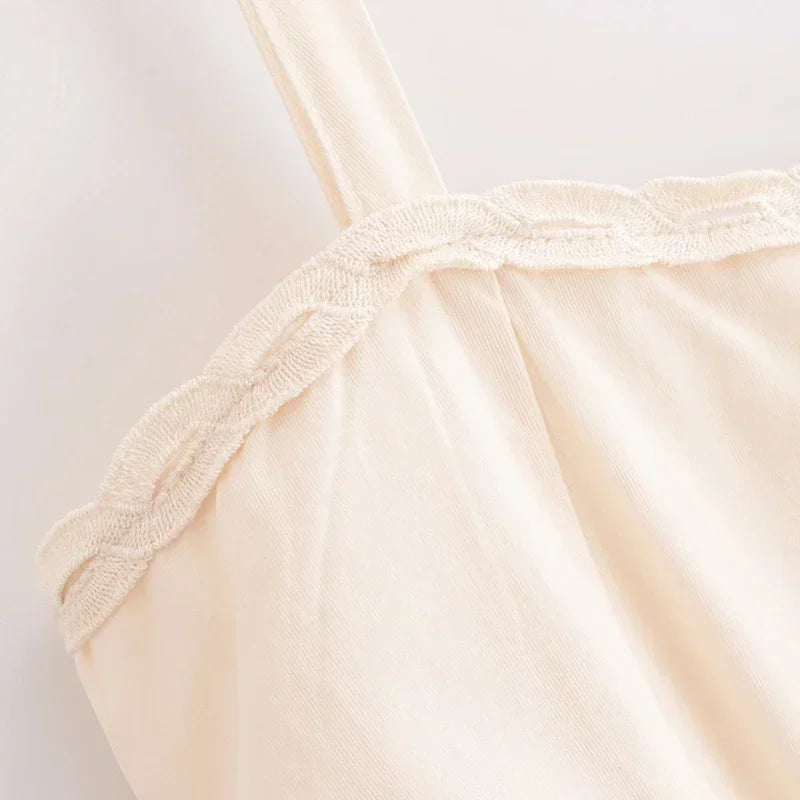 Aiertu  -  Sexy Hollow Out Sling Midi Dress Women Casual Pleated Square Collar Sleeveless A-line Female Dresses Summer Lady Vestidos Aiertu
