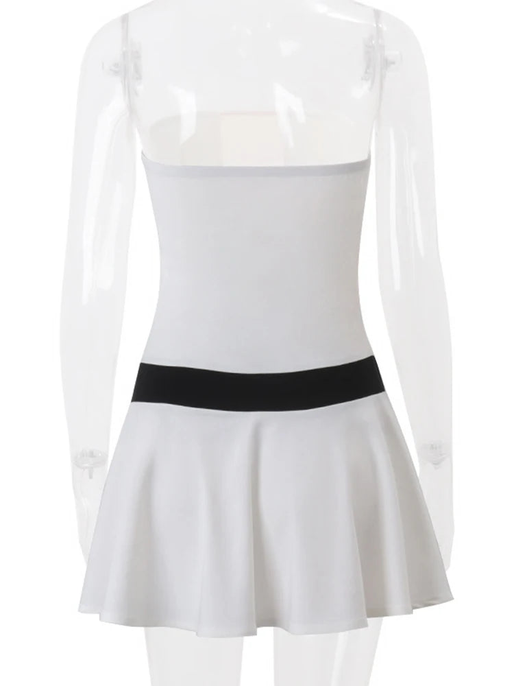 Aiertu  -  Fall Fashion Sexy Tube Top Slim Dress Female Fish Bones Contrast Color Splice Folds Mini Dress Sleeveless Party Outfits Aiertu
