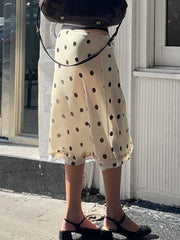 Aiertu - summer inspo Elegant England Style Dot Print Women Mid-Length Skirt  Edible Free Fungus Simple High Fashion Women Long Skirt Aiertu
