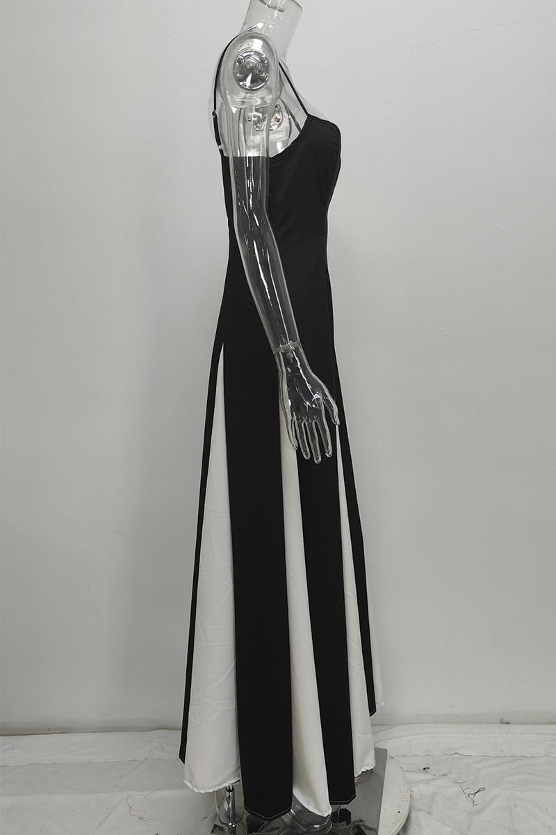 Aiertu  -  Sexy Colorblock Patchwork Backless Contrast V Neck Long Dresses Aiertu
