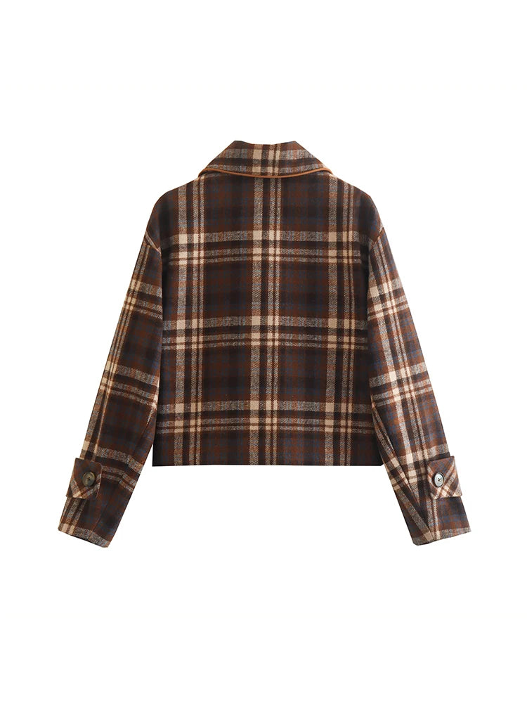 Aiertu  Women Fashion With Pockets Plaid Single Breasted Jackets Vintage Lapel Neck Long Sleeves Female Chic Lady Outfits Aiertu