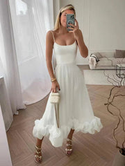 Aiertu  -  Elegant Party Evening Maxi Dresses for Women Spaghetti Strap Backless Sexy Long Summer Dress Ruffles Aline Dress Aiertu