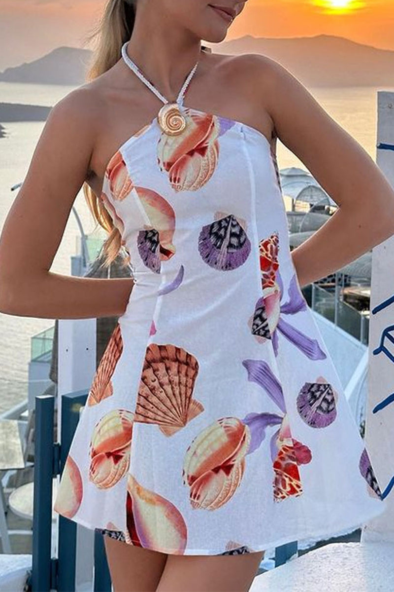 Aiertu  -Sexy Graffiti Print Patchwork Contrast Halter Printed Dresses aiertu