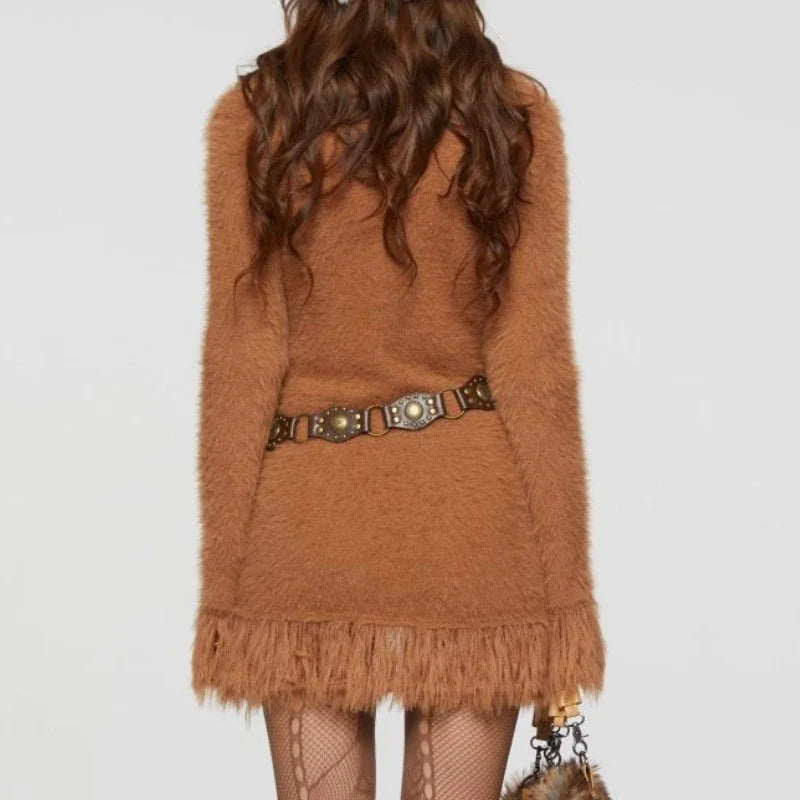 Aiertu  -  Fashion Popular New American Vinateg Coats Y2k Aesthetic High End French Elegant Autumn Winter Jumpers Harajuku Tassel Clothes Aiertu