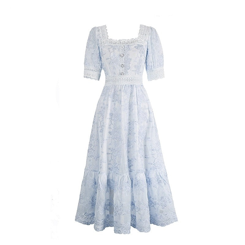 Aiertu Sweet Soft Girl A Line Dress Summer Lace Embroidery Button Decor Party Dresses Casual Street Boho Vestidos Midi Feminino Aiertu