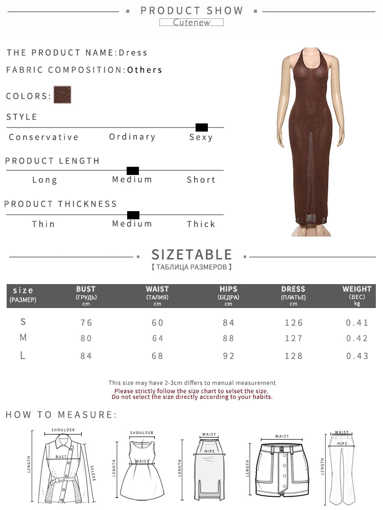 Aiertu  -  Sexy See Through Dress Women Sequins Backless Halter Sleeveless Solid Slim Summer Trend Midnight Club Party Vestidos Aiertu