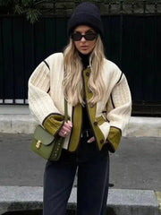 Aiertu  -  Fashion Contrast Cotton Jacket Coat Women Single Breasted Splice Quilted Thermal Jacket Pocket Autumn Lady Casual Outwear Aiertu