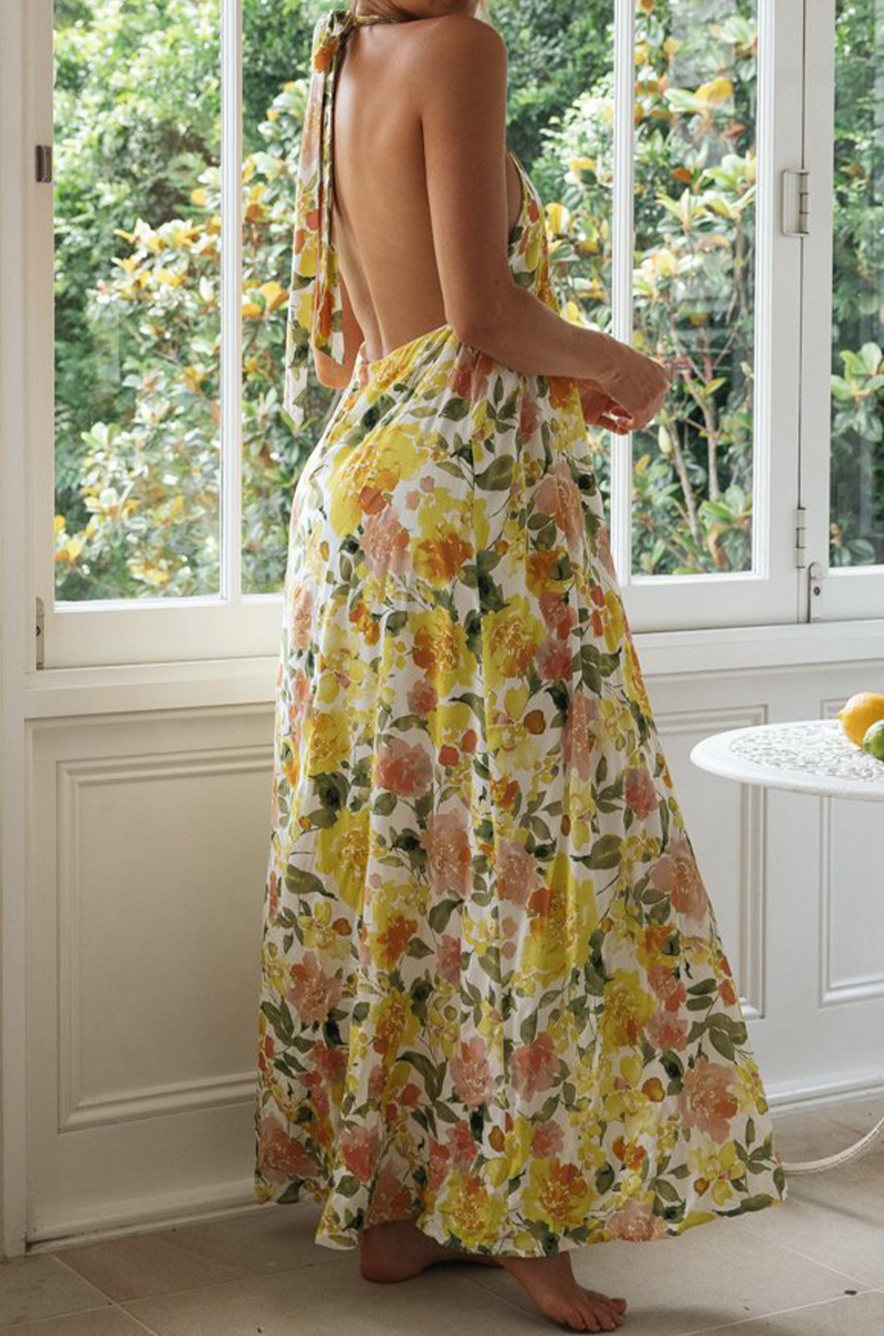 Aiertu  -  Vacation Print Split Joint Halter Straight Dresses Aiertu