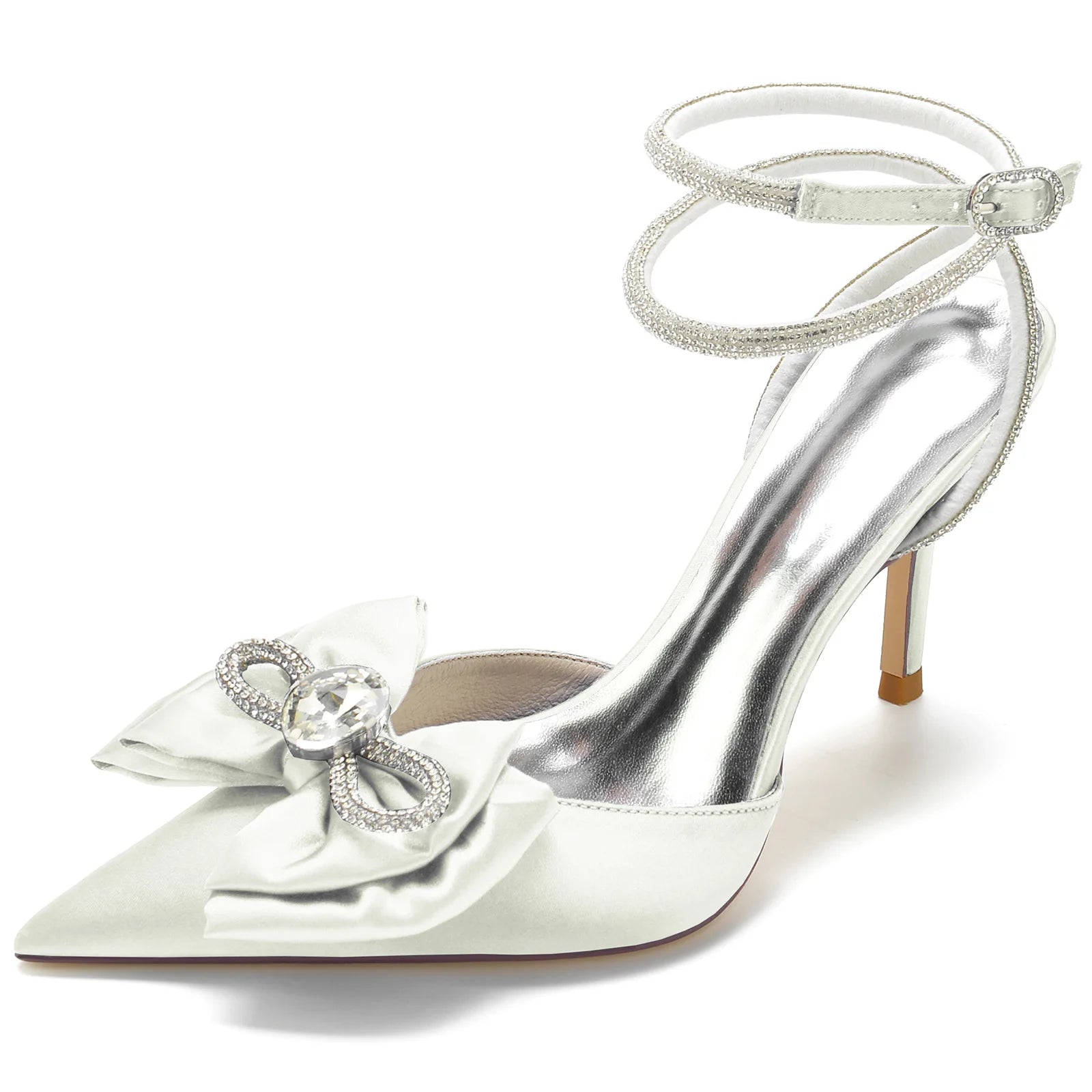 Aiertu  -   Bowknot Rhinestone Pointed Sandals Sexy Ankle Strap Bridal Shoes Wedding Party Sandals New Bridesmaid Women's Shoes 35-43 Aiertu