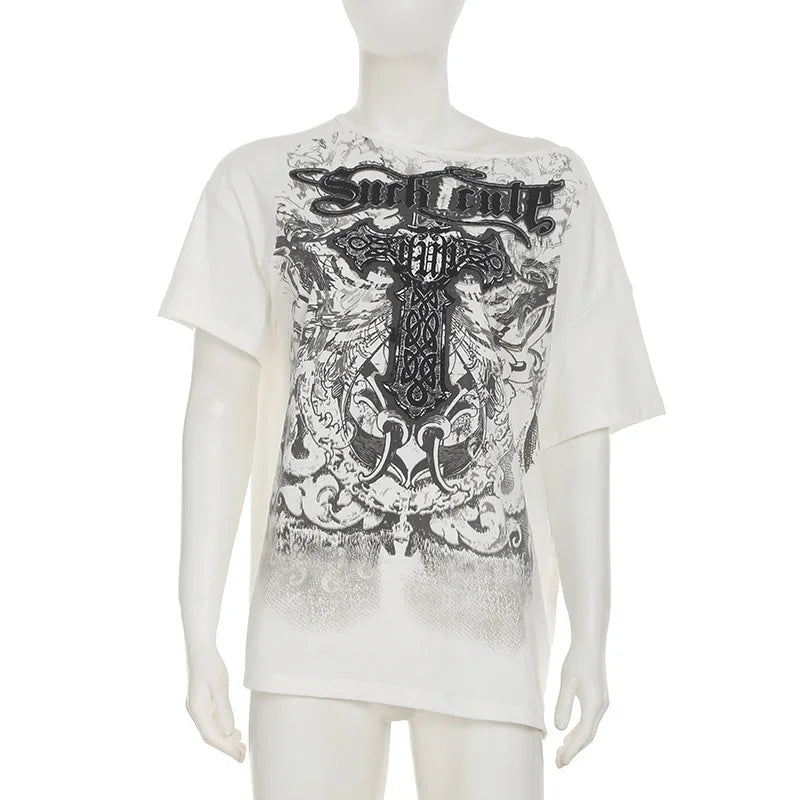 Aiertu  -  Gothic retro personalized printed T-shirt European and American hip-hop street fashion hottie loose and thin casual top women Aiertu
