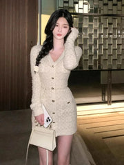 Aiertu DRESS TO IMPRESS French Elegant Slim Knitted Dress Short Party One Piece Dress Korean Fashion Winter Sexy Bodycon Y2k Mini Dress Woman Chic Aiertu