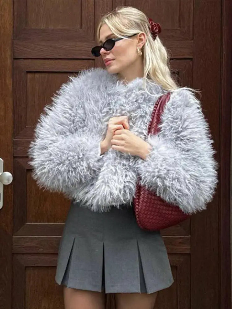 PICSGIRL  -  layered look inspo Faux Fur Jackets Women Casual Loose Warm Soft Cardigan Coats Female Winter Fashion Solid Long Sleeves Outwears Lady Aiertu