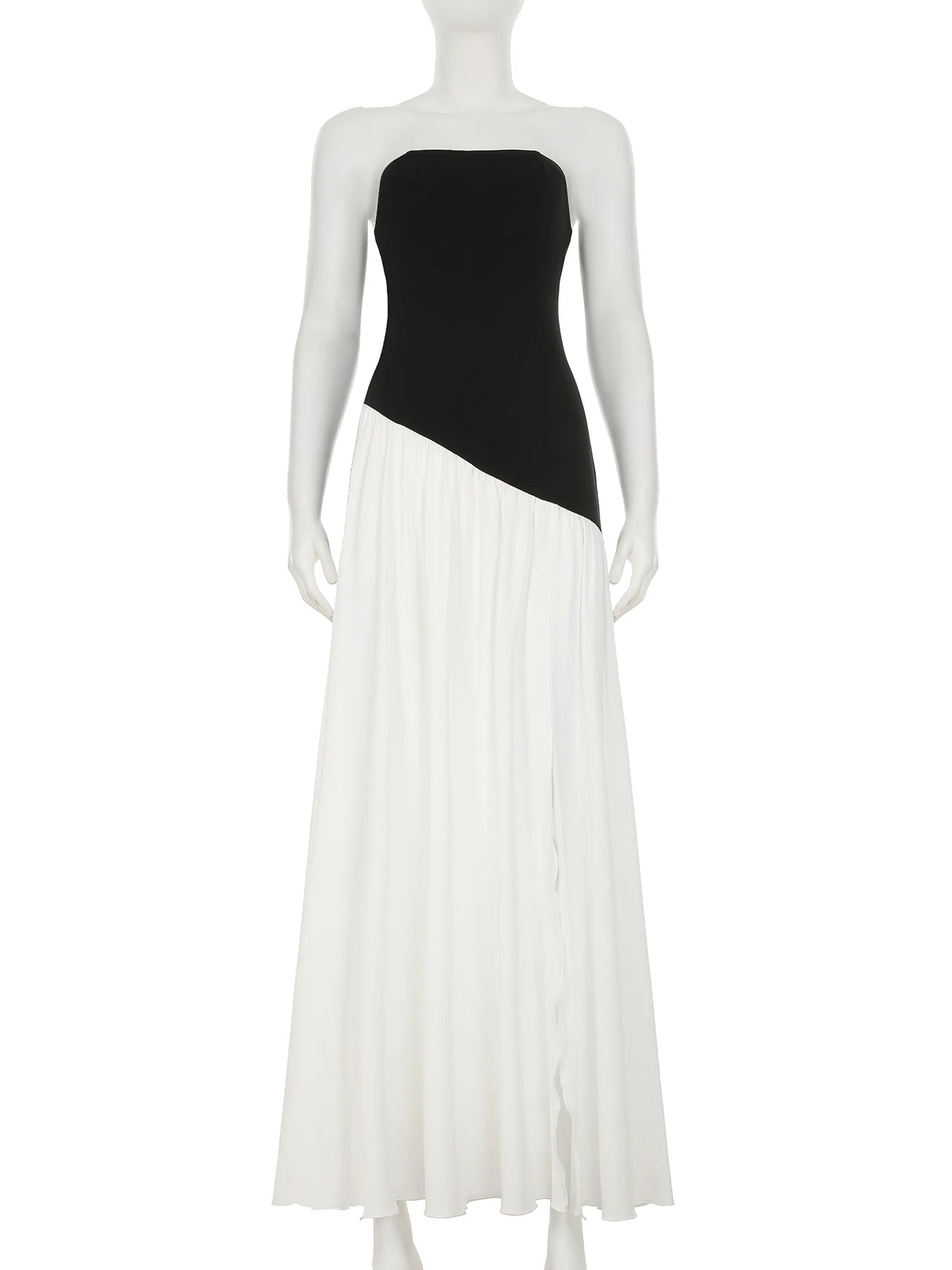 Aiertu  -  Elegant Fashion Slim Patchwork Split Tube Dress Holiday Sexy Slash Neck Sleeveless Maxi Dresses For Women 2026 Summer Aiertu