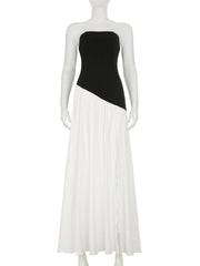 Aiertu  -  Elegant Fashion Slim Patchwork Split Tube Dress Holiday Sexy Slash Neck Sleeveless Maxi Dresses For Women 2026 Summer Aiertu
