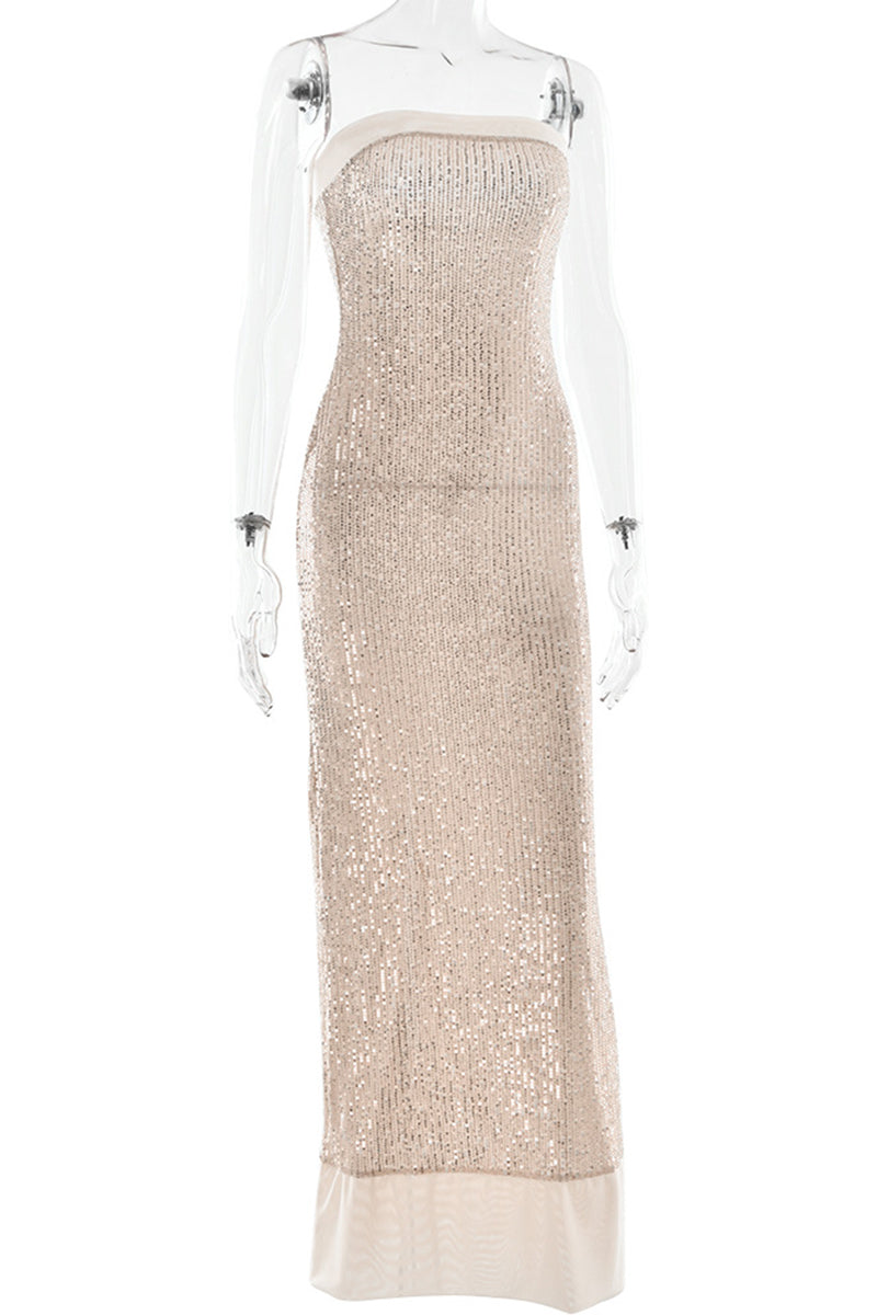 Aiertu  -  Sexy Sequins Slit Sequined Strapless Long Dresses(3 Colors) Aiertu