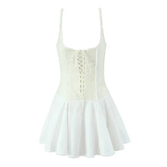 Aiertu  -  Summer 2025 Women Patchwork Sling Lace Up Dresses Short Robe Sweet Girl Holiday Dress Sexy Aiertu