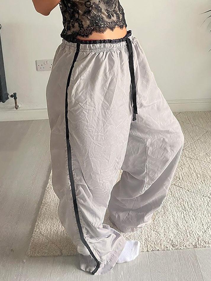 Aiertu  -Contrast Drawstring Loose Straight-Leg Pants aiertu