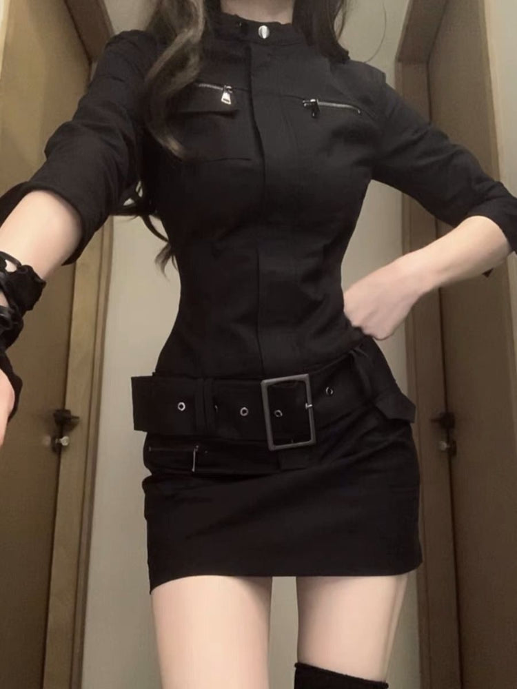Aiertu New Vintage Cargo Clothing Black Slim Y2k Mini Dress Short Party Elegant Bodycon Dress One Piece Dress Korean Fashion Aiertu