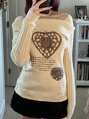 Aiertu  -Vintage Print Irregular Neck Sweater aiertu