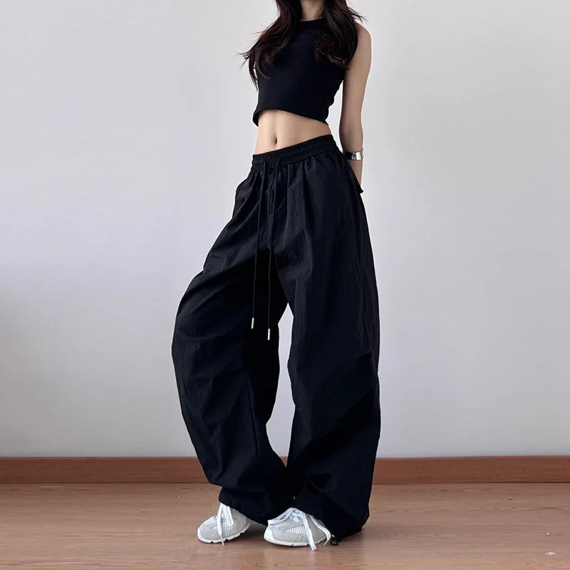 Aiertu  -  New sports wide-leg pants hiphop loose paratrooper retro pleated straight tooling casual pants Aiertu