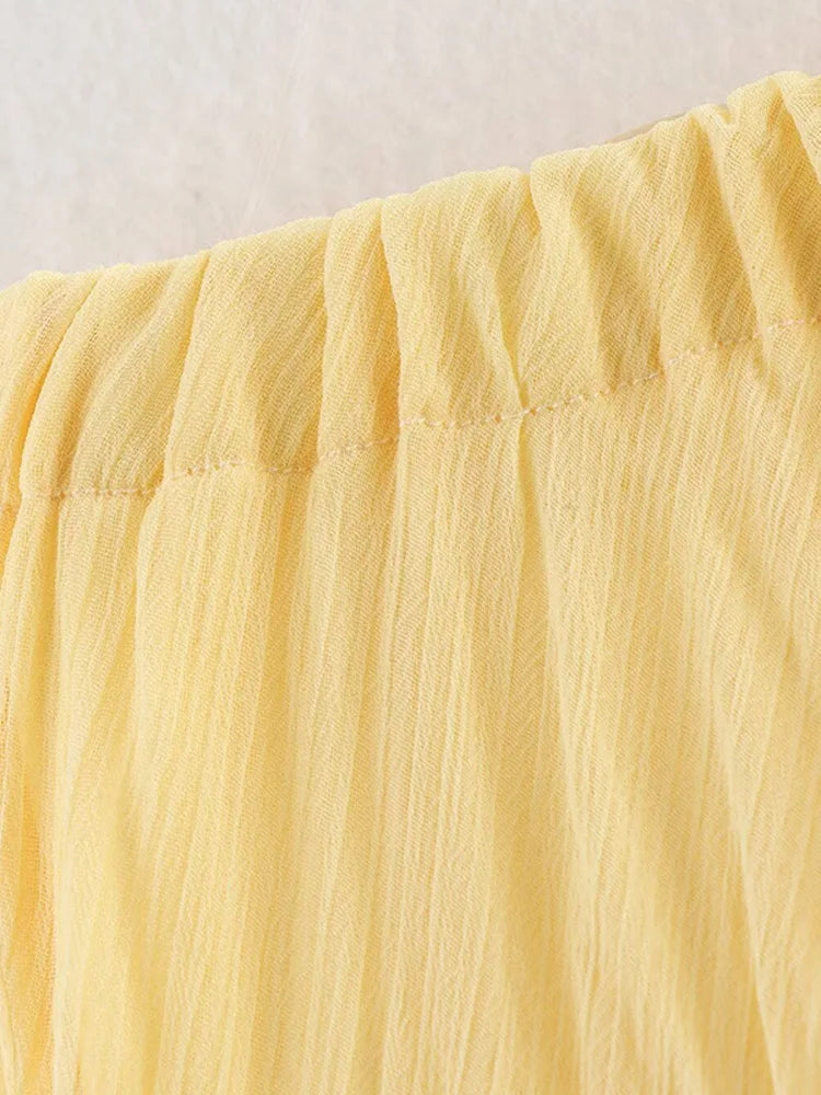 Aiertu  -  Yellow Pleated Long Skirts For Women Casual High Waist A-line Female Vestidos Spring Summer Loose Ladies Streetwear 2025 New Aiertu