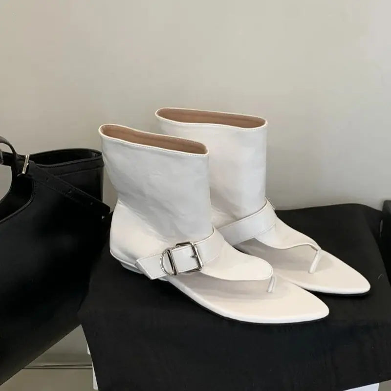 Aiertu    -  White Sandals Woman Thong Low Heels Ankle Boots Summer Ladies Shoes Punk Black Sandals Brown Flip Flops Sandales Femmes Aiertu