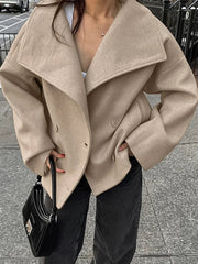 Aiertu  -  Double Breasted Solid Women Coat Long Sleeve Turn-down Collar Female Jacket Fashion Loose Elegant Autumn Lady Outwear Aiertu