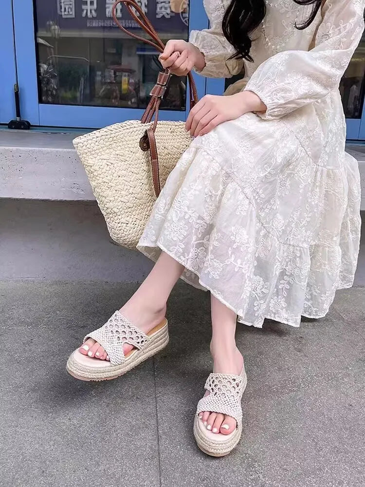 Aiertu  -  Wedges Platform Slippers Weave Women Sandals Fashion Summer Shoes New Designer 2026 Slingback Woman Flip Flops Zapatillas Mujer Aiertu