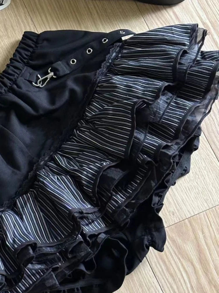 Aiertu  -  Harajuku Girls Stripe Punk Grunge Skirts Women Y2k Aesthetic High Waist Cake Mini Streetwear Lace Vintage Kawaii Mini Jupe Aiertu