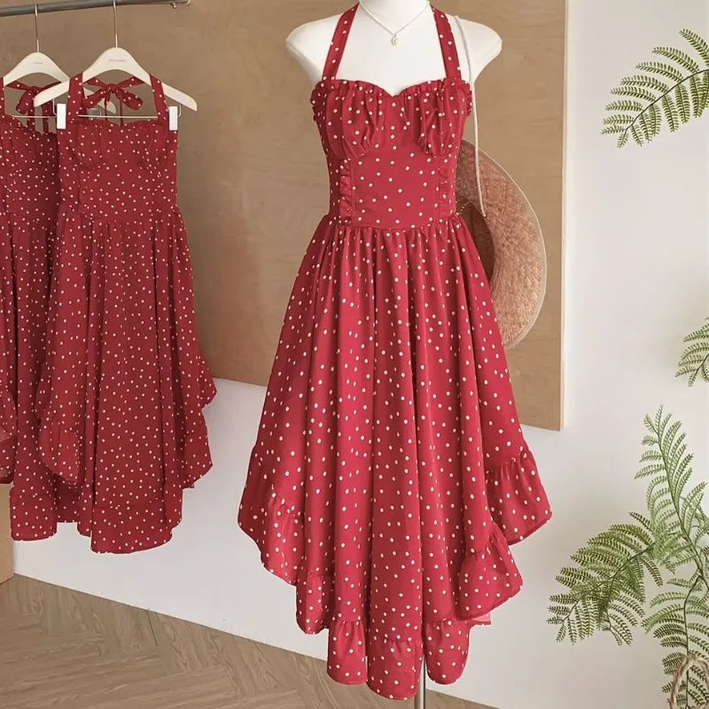 Aiertu  -   Long Dresses Backless Polka Dot Spring Summer Halter Women Dress Korean Fashion Vintage Elegant Vestidos Mujer Aiertu