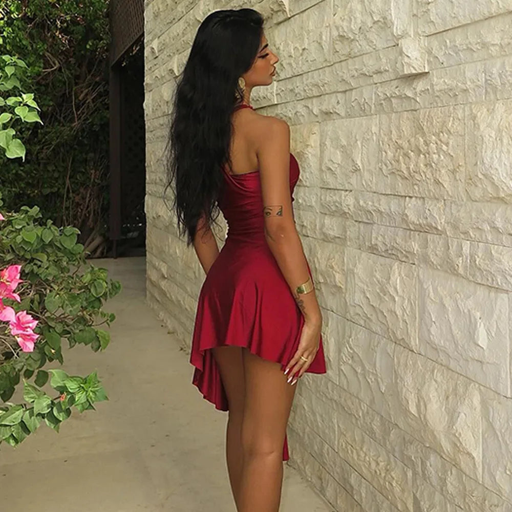 Aiertu  -  Fashion Sexy Backless Halter Mini Dress Club Outfits for Women Elegant Sleeveless Ruched Dresses Party Vestido Aiertu