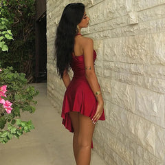 Aiertu  -  Fashion Sexy Backless Halter Mini Dress Club Outfits for Women Elegant Sleeveless Ruched Dresses Party Vestido Aiertu