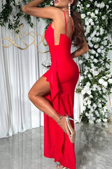 Aiertu  -Elegant Solid Slit Fold Oblique Collar Waist Skirt Dresses aiertu