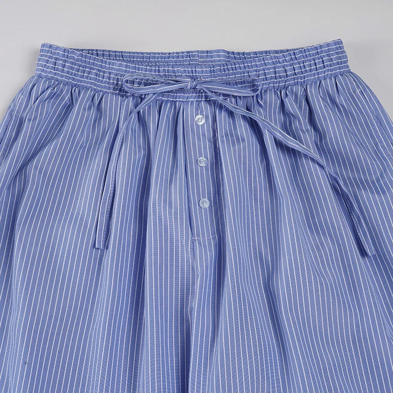 Aiertu  -  Streetwear Blue Striped Print Casual Pants Elastic Low Rise Loose Trousers y2k Aesthetic Korean Style Hippie Trousers Aiertu